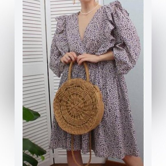 H&M Floral Puff Sleeve Dress with Ruffles, Sz M - Picture 7 of 15